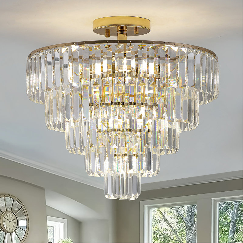 Lustres en cristal doré, 5 lumières, Doré