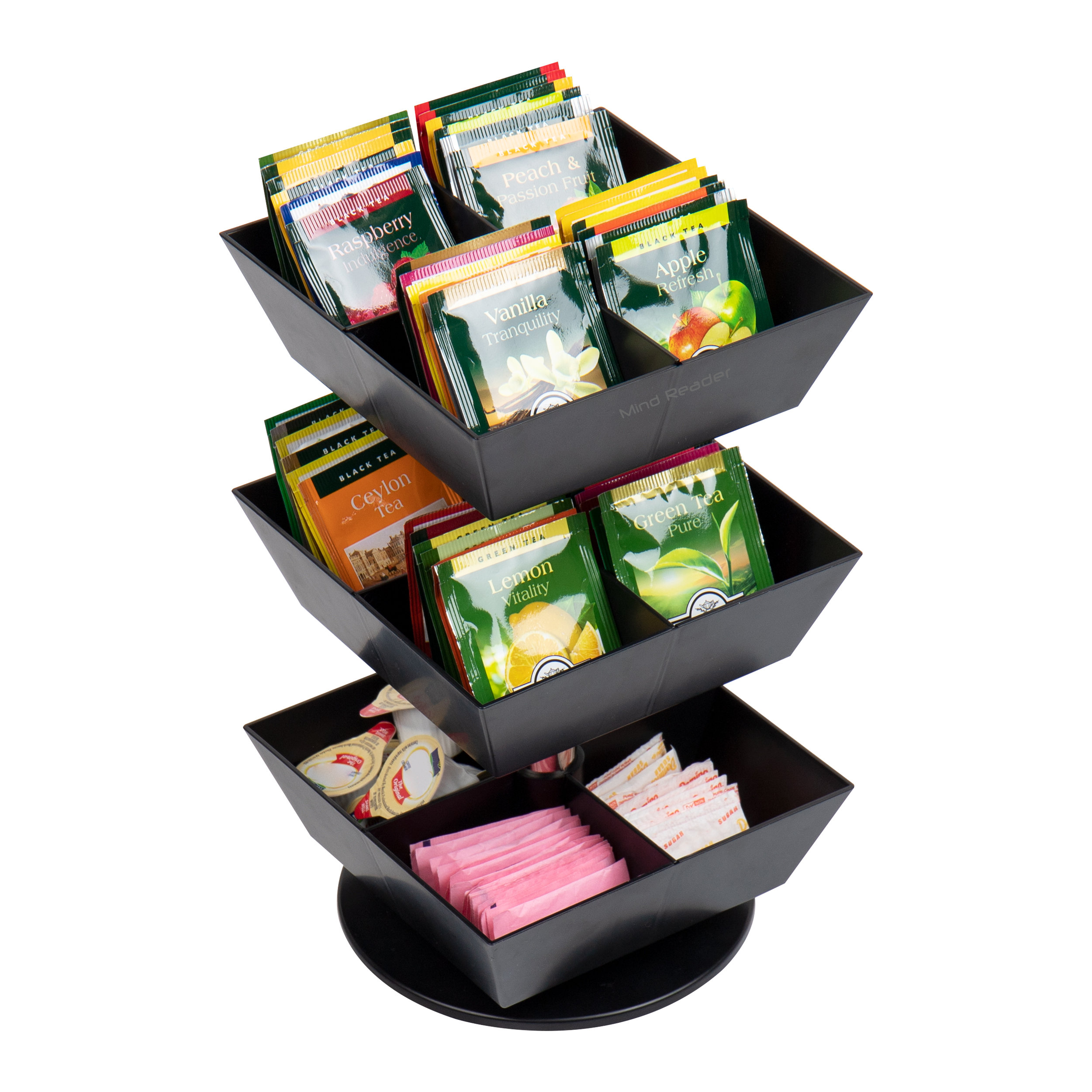 Mind Reader 4 Compartment Cup and Lid Holder Organizer Carousel - Black