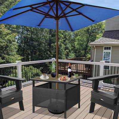 Adirondack Square Side Table With Umbrella Hole, Pool Composite Patio Table,HDPE End Tables For Backyard,Pool, Indoor Companion, Easy Maintenance & Weather Resistant