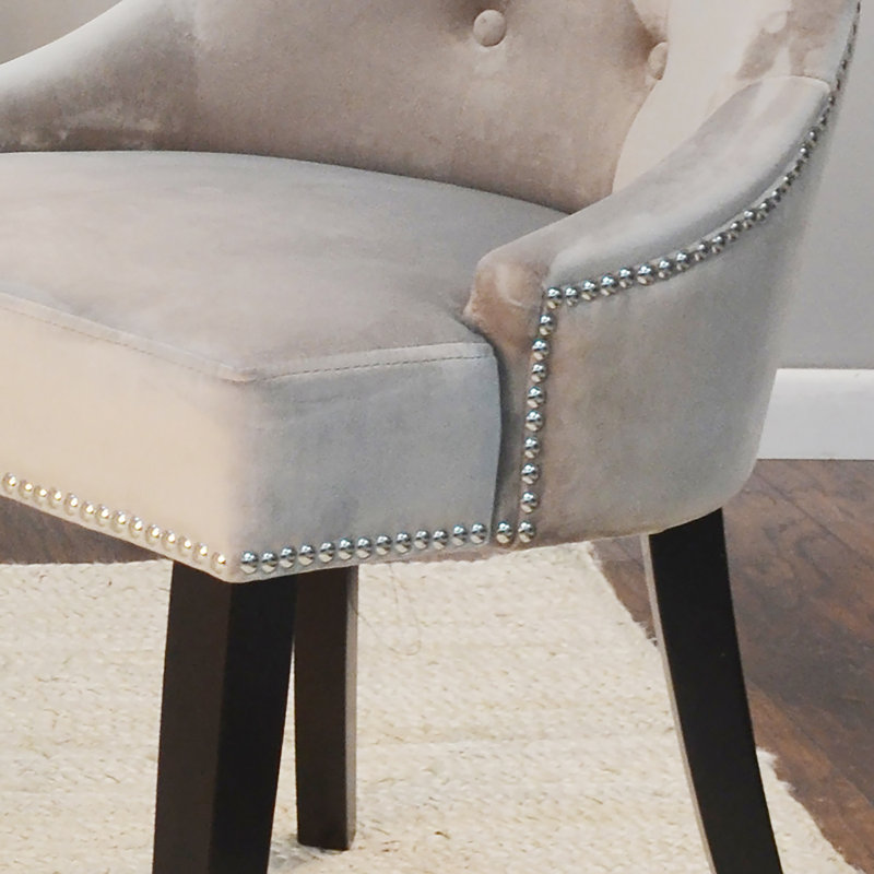 Elegant Beige 35" Dining Chair with Tufted Back and Foam-Filled Comfort, Gray, Espresso