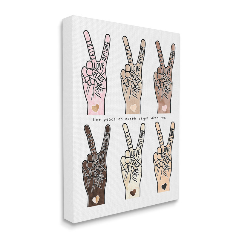 Paix, commence avec moi, signes de la main par «Diversity» - impression, Toile tendue, H 30 po x l 24 po x P 1,5 po