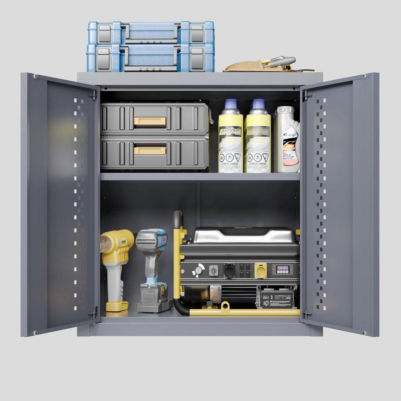 Armoire de garage murale en gris, H 14,08 po, construction en acier, rangement flottant pour sous-sols, cuisines et entrepôts, tablettes amovibles, charnières faciles à installer