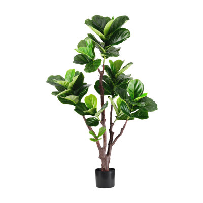 4 pi Figuier artificiel dans un pot en plastique noir, plante verte