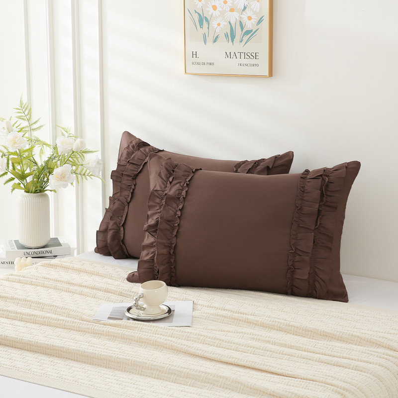 Ensemble de 2 taies d'oreiller à volants très grand chocolat, ensemble de 2 taies décoratives Chic Ruffle, housses de coussin de 20 po x 36 po, ensemble de 2 taies d'oreiller à volants vintage de style champêtre français, microfibre douce