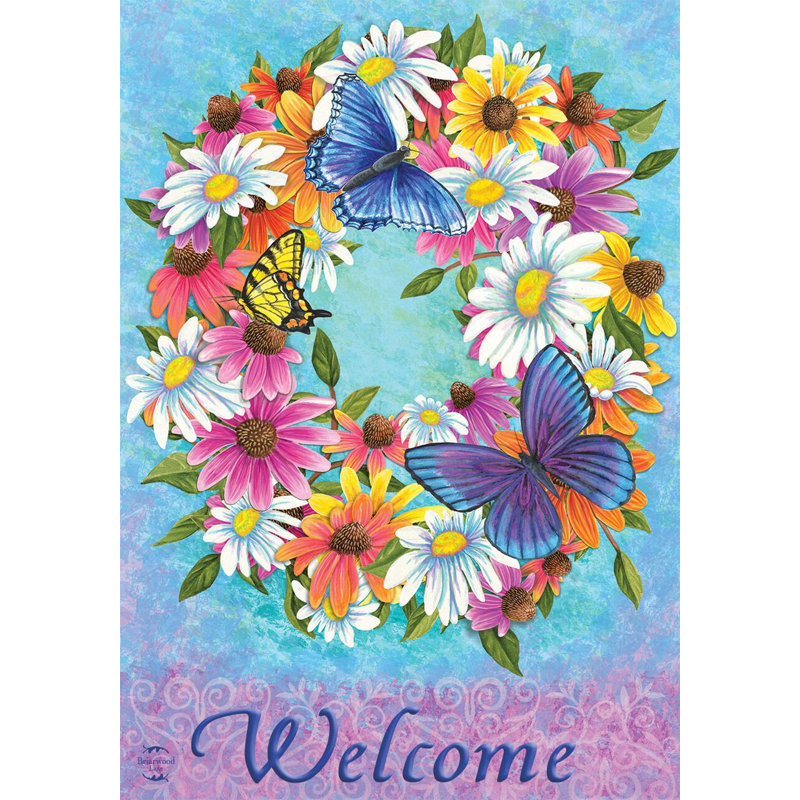 Butterfly Wreath Spring Garden Flag