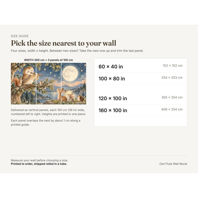 Owl Flute Wallpaper Mural, Peel and Stick Kids Room Wall Mural, Watercolor Animal Music Nursery Wallpaper, 152 x 102 cm