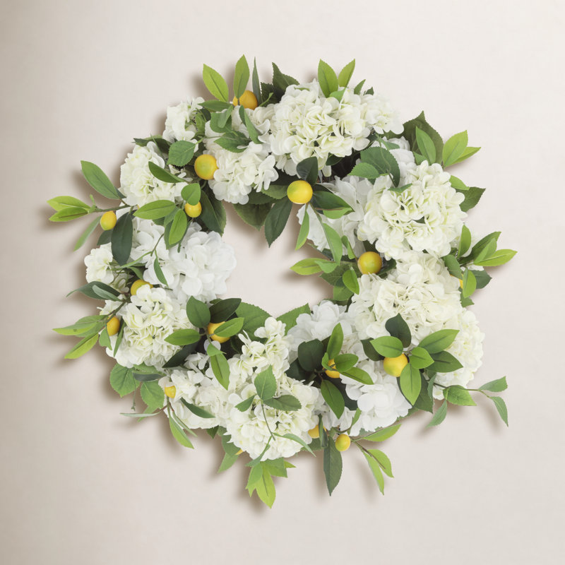 22" Spring Wreath with Hydrangeas and Lemons