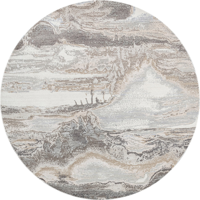 Area Rug, Round 6', Beige/Gray