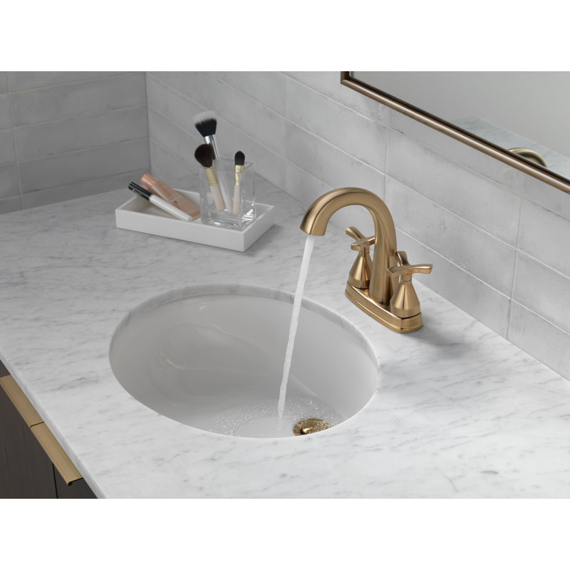 Stryke Centerset Bathroom Faucet with Drain Assembly and DIAMOND™ Seal Technology, Champagne Bronze, Cross Handle