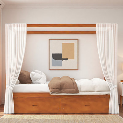 Wooden Canopy Bed With Storage Drawers
