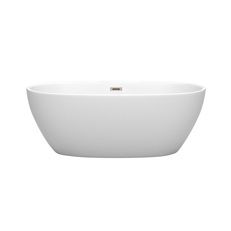 Juno 63'' x 32'' Soaking Acrylic Bathtub, Matte White/Brushed Nickel