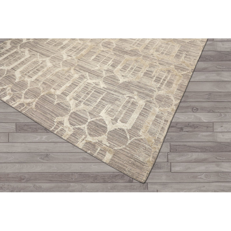 Tapis tissé à la main en soie et en laine de bambou moderne gris argenté 5 pi 9 po x 9 pi