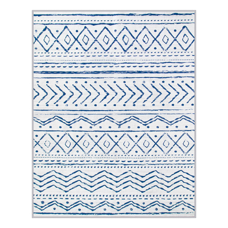 Tapis marocain à rayures Tribal, Rectangulaire 8 pi x 10 pi, Bleu / Rose