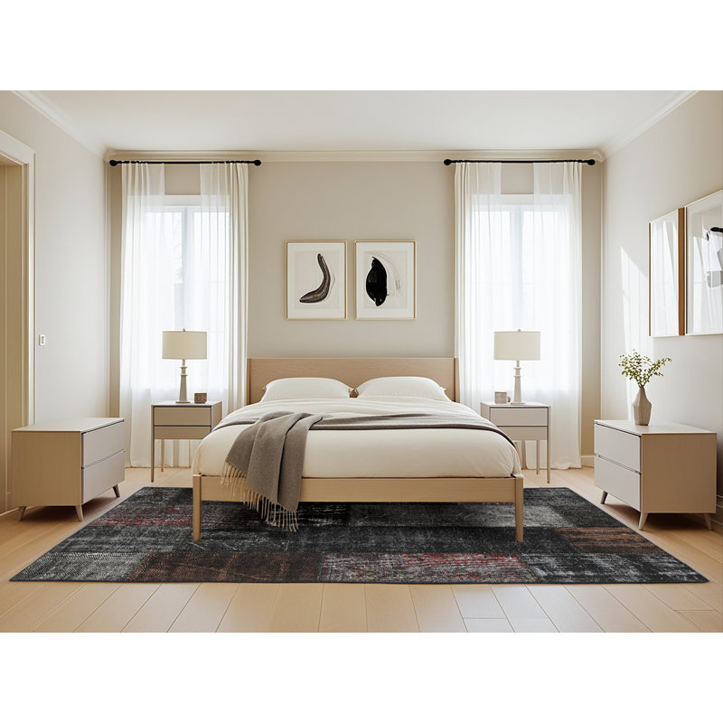 Tapis contemporain noir / gris, Rectangle 5 pi x 8 pi