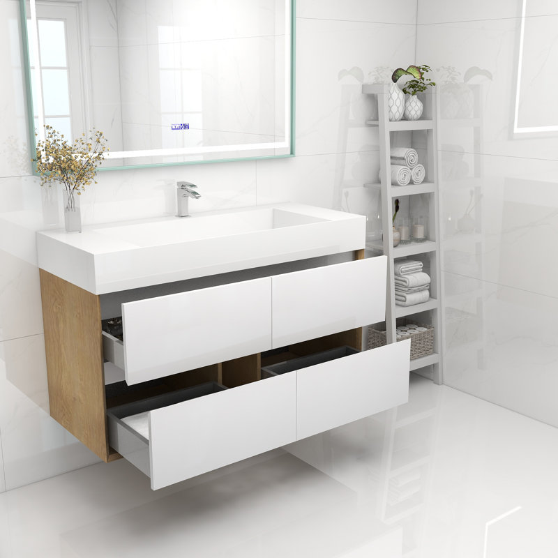 Meuble-lavabo mural simple 48 po, Blanc lustré
