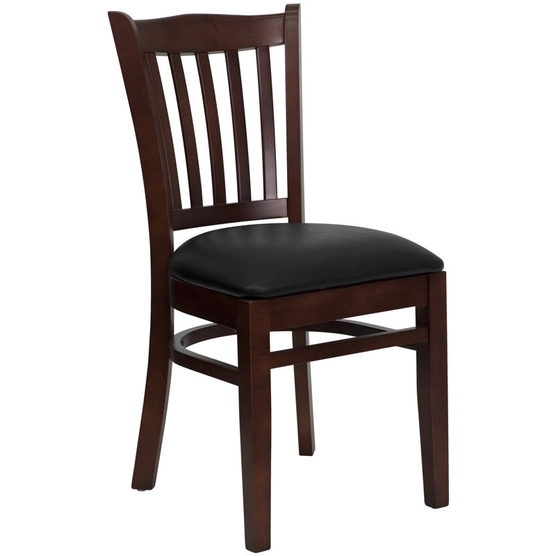 Orlison Vertical Slat Back Wooden Restaurant Chair, Mahogany, Burgundy Vinyl