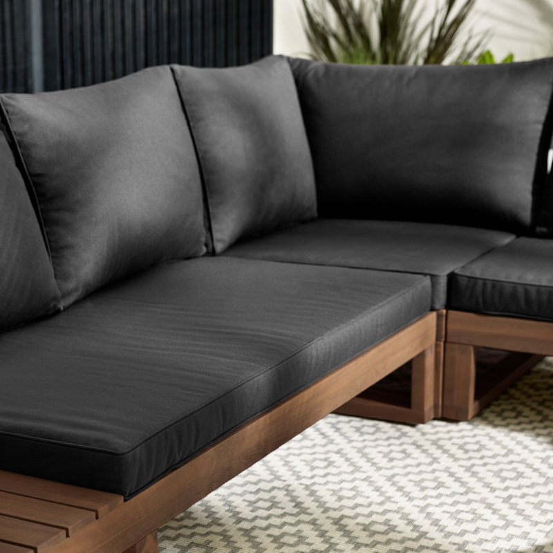 Temmy Solid Wood 7/8 Seater Garden Sofa Set With Coffee Table - Outdoor Patio Lounge Modern Garden, Walnut/Black