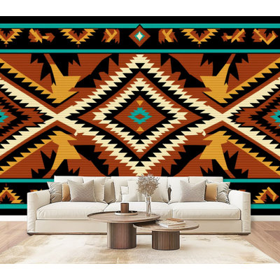 Papier peint adhésif à motifs géométriques tribaux à motif géométrique à motif de losanges audacieux H 69 po x l 96 po, papier peint amovible en PVC pour chambre à coucher, bureau à domicile