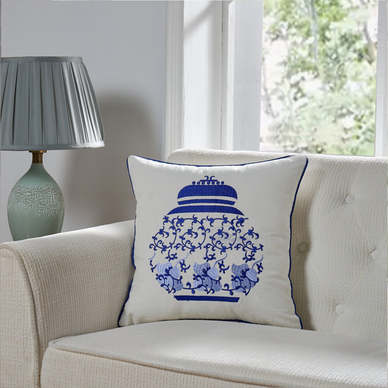 Coussin en coton Chinoiserie, Plumes
