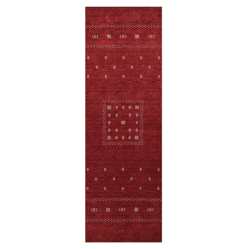 Simi Hand Knotted Cotton/Wool Southwestern Area Rug, Runner 2'6" x 8', Red