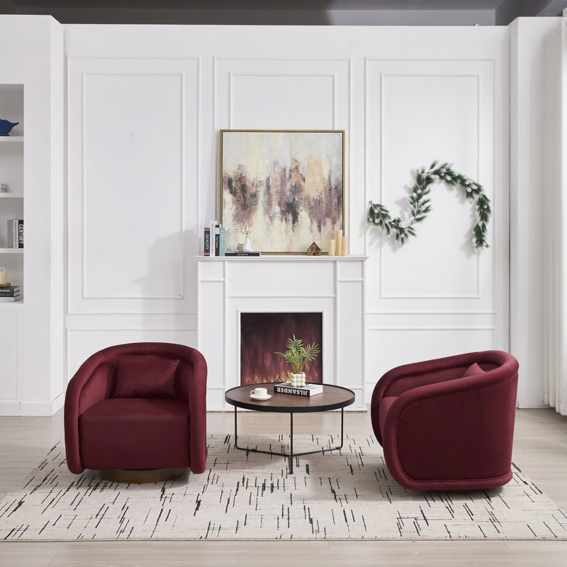 Fauteuil d'appoint pivotant en velours Leda, Wine Red
