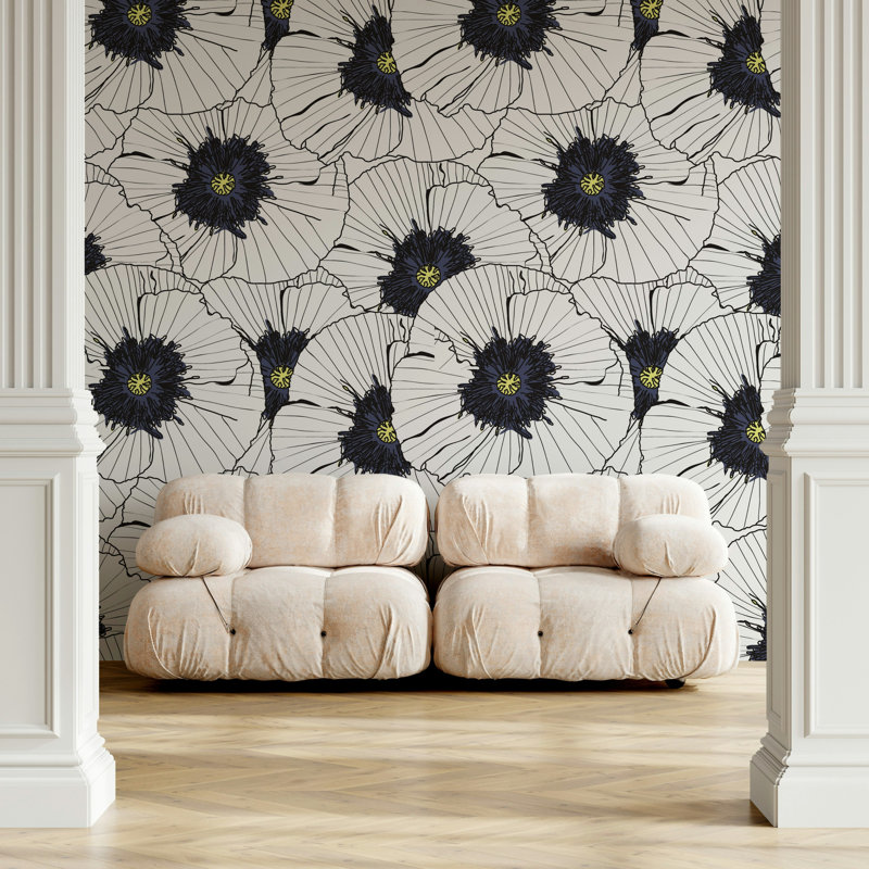 Papier peint amovible floral, L 48,96 po x L 75 po