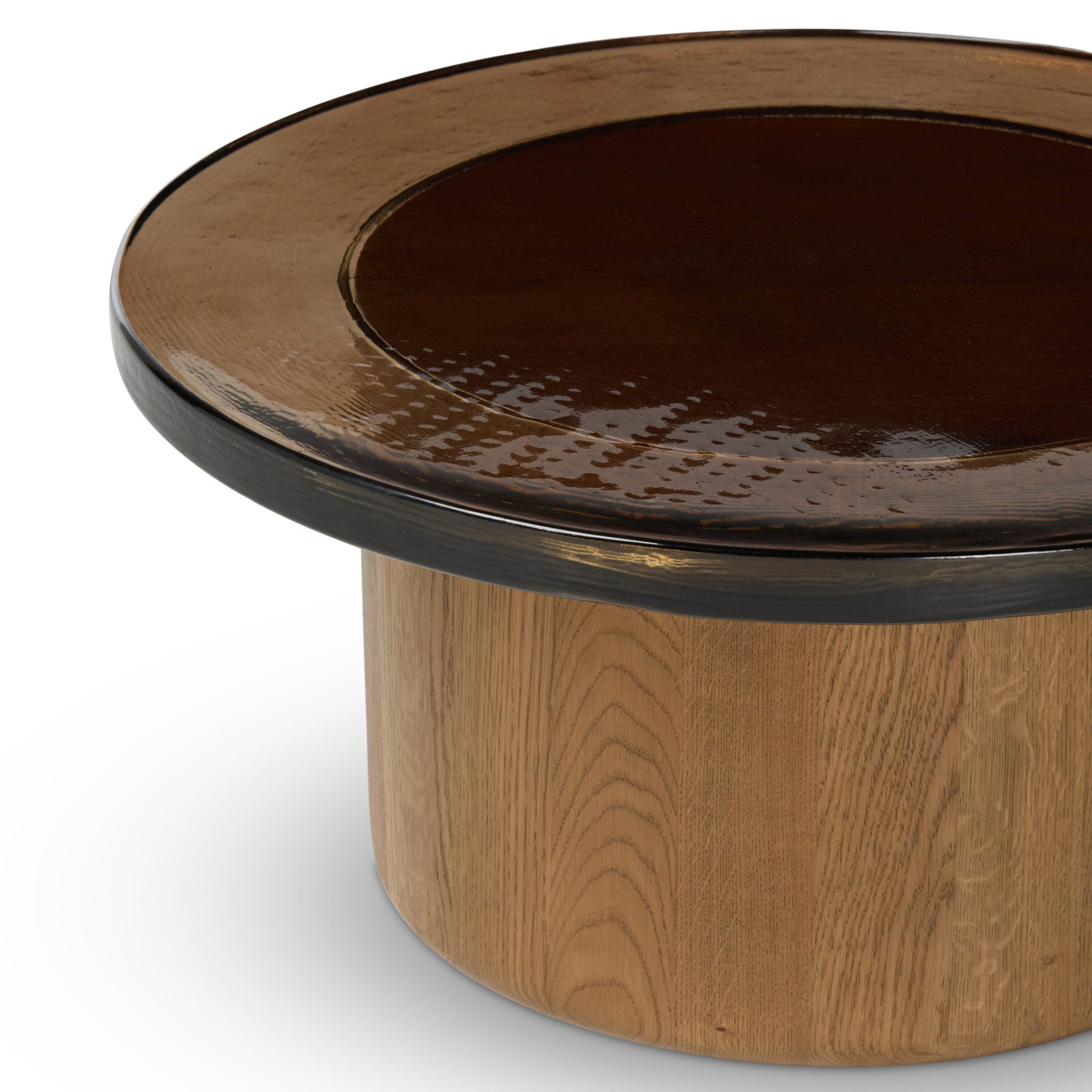 Jumelle 30" Glass Oak Coffee Table, Smoked Brown Cast Glass