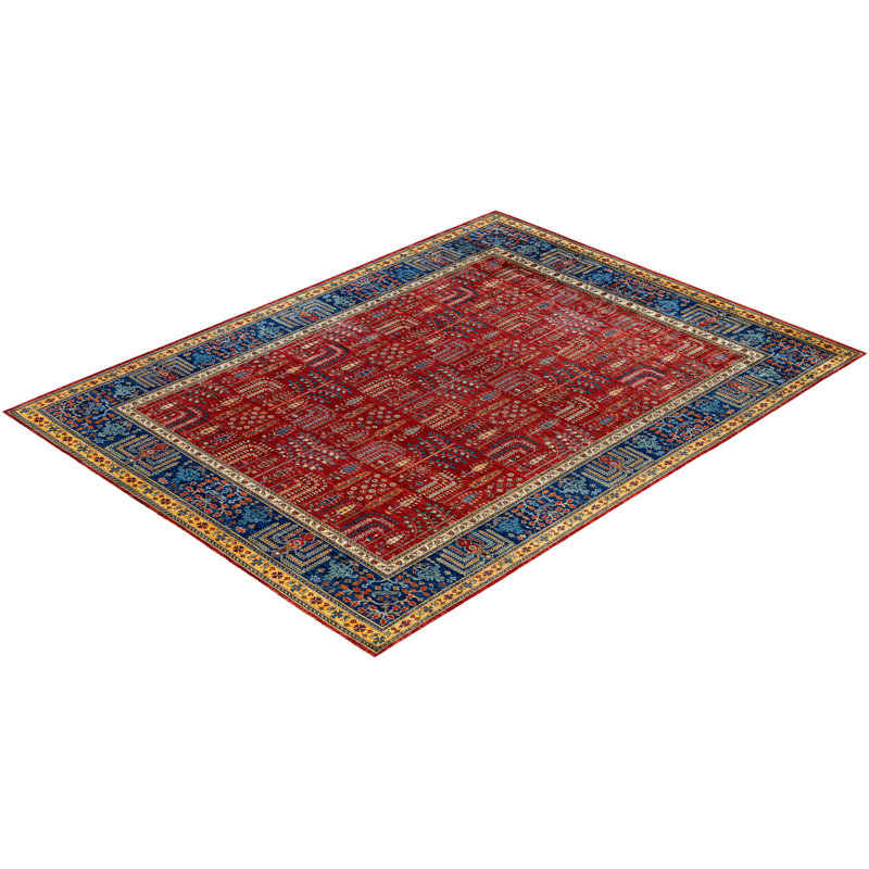 Tapis unique noué à la main rouge de 9 pi 0 po x 11 pi 9 po Dobbins