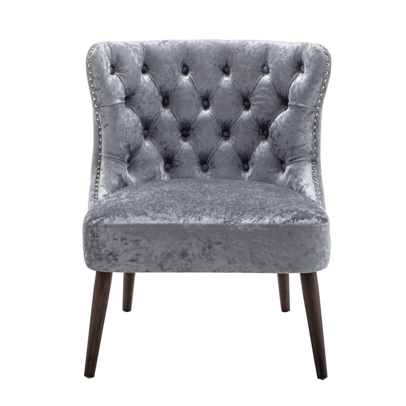 Kaleesi Velvet Slipper Chair with Rubberwood Legs, Gray Velvet