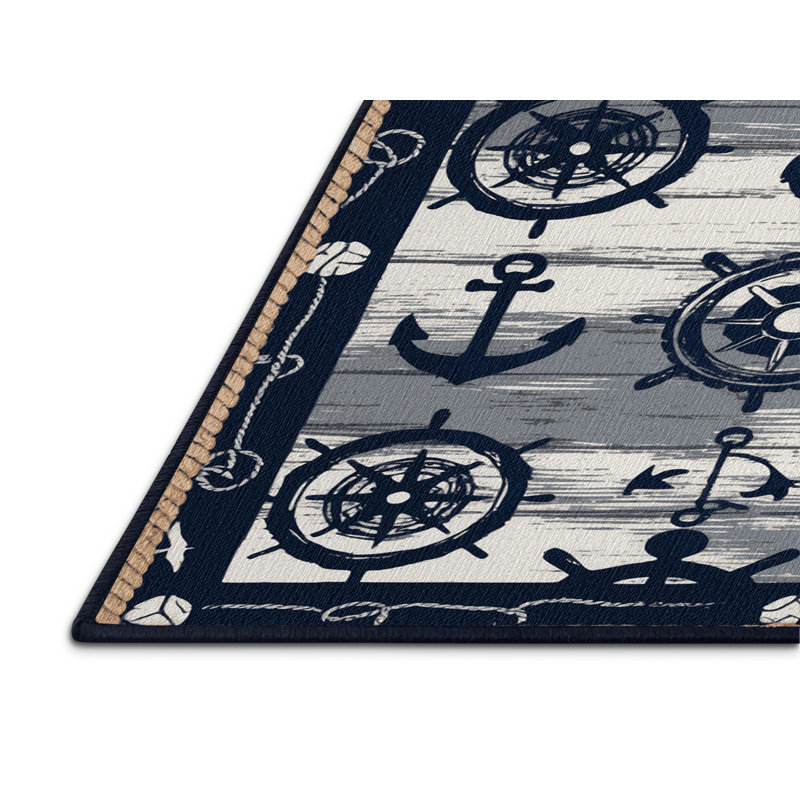 Washable Industrial Nautical Plus Coastal Area Rug, Runner 2' x 4'