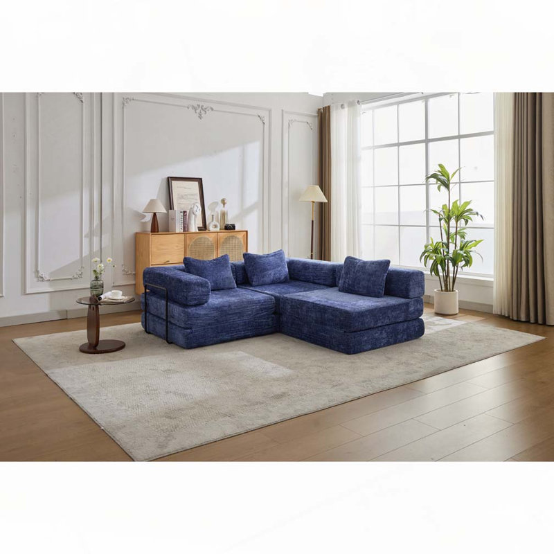 Canapé-lit Chenille, Chenille bleu foncé