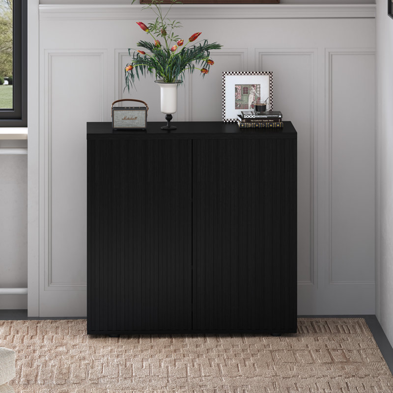 Buffet décoratif avec rangement, buffet cannelé avec tablettes réglables, Noir