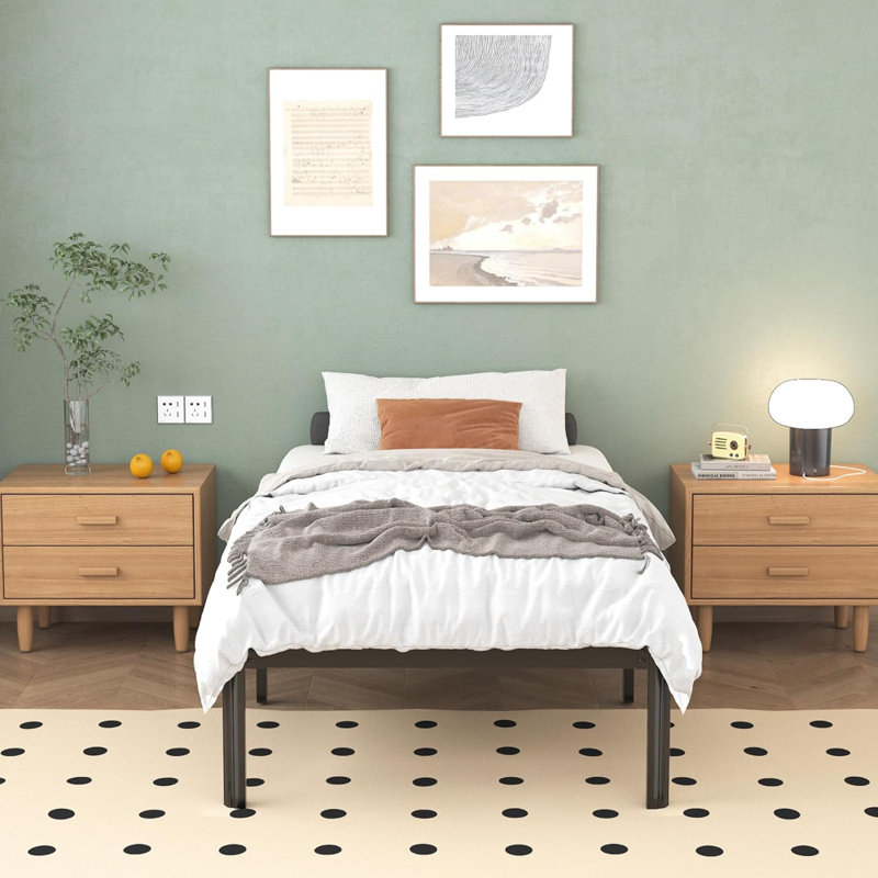 14 InchBed Frame With Rounded Corner Legs, 2000 LBS Heavy Duty Size PlatformBed Frame No Box Spring Needed, Noise Free, Easy Assembly,