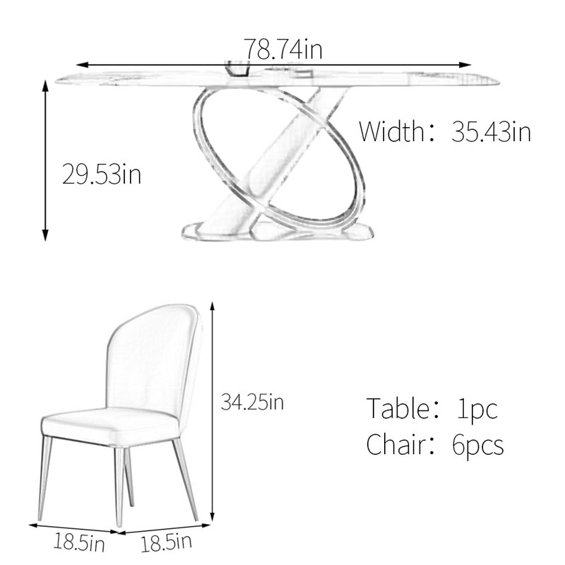 Ensemble de table de salle à manger en acier inoxydable, H 29,53 po x L 78,74 po x l 35,43 po