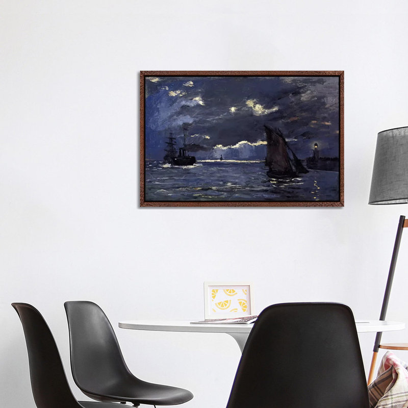 Airplane Navy Blue Patent Blueprint by Aged Pixel - Print on Canvas, White Framed, 101.6 cm H x 66.04 cm W