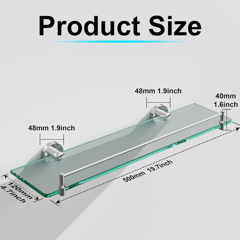 Genea Glass Bathroom Shelves, Chrome Polished