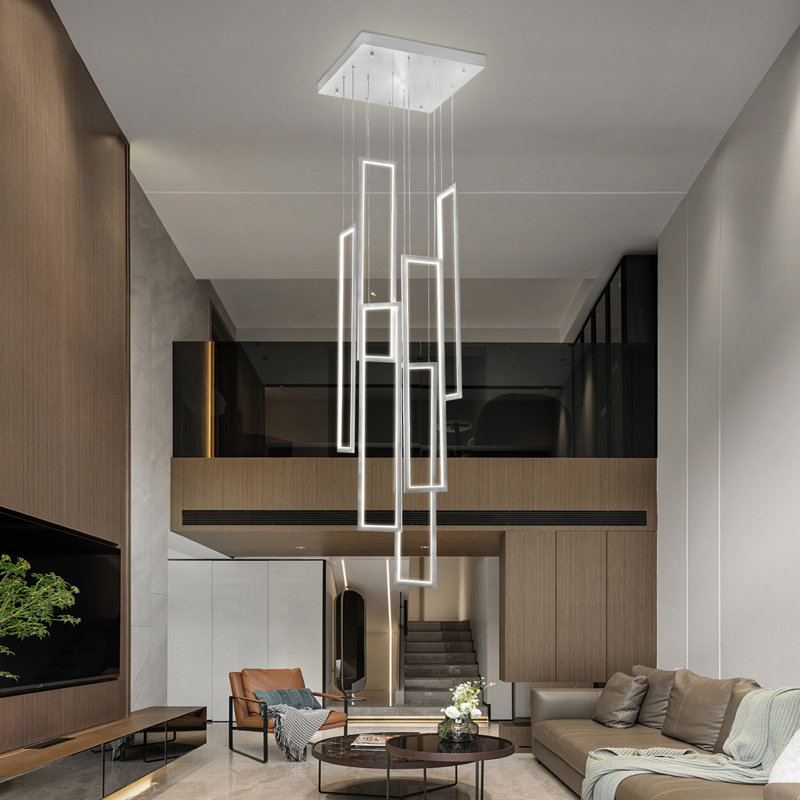 Lustre rectangulaire moderne à 6 anneaux avec longs lustres à DEL pour vestibule 