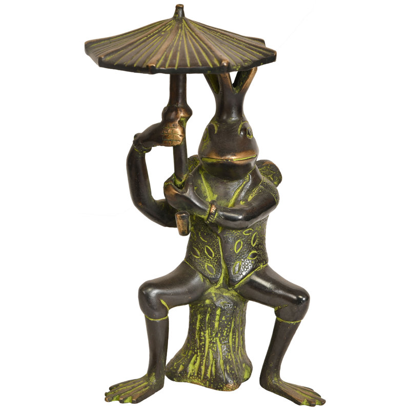 Sculpture de grenouille avec parasol 8 "- Figurine animal fantaisiste fabriquée à la main pour le jardin