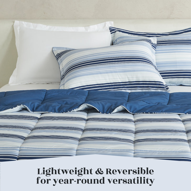 Twin Blue Gradient Stripe Reversible Microfiber Comforter Set