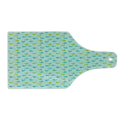 Ambesonne Whale Tempered Glass Cutting Board Animals of the 7 Seas Sea Green and Turquoise