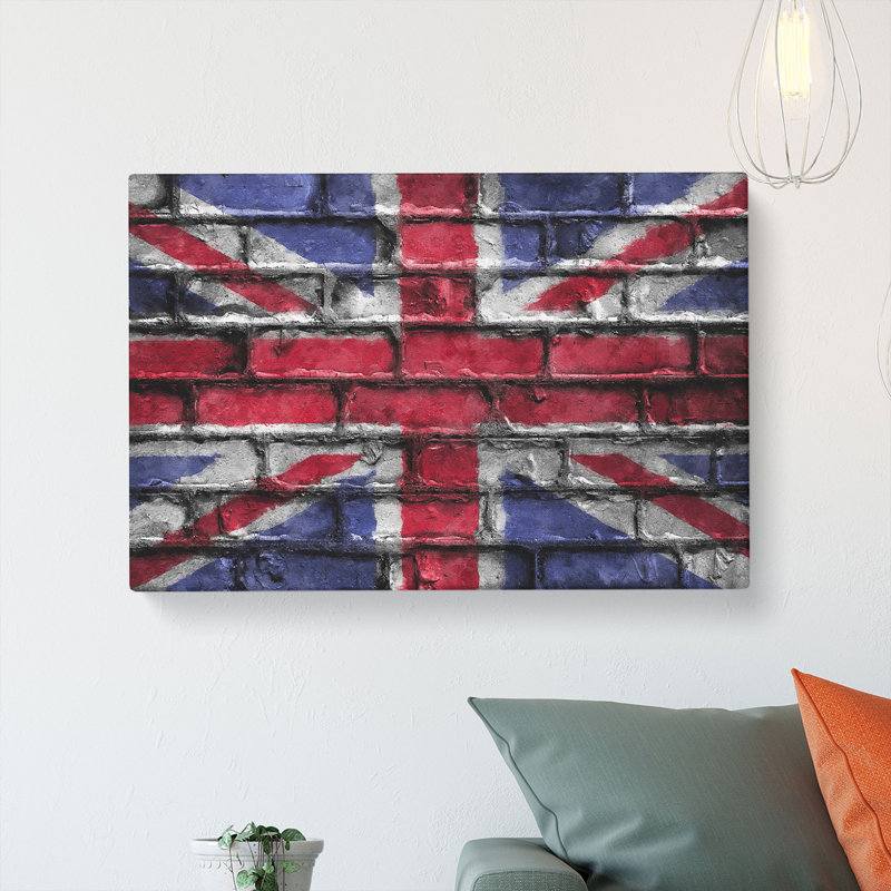 Union Jack Brick Wall Graffiti - Wrapped Canvas Print, 50cm H x 76cm W x 3cm D