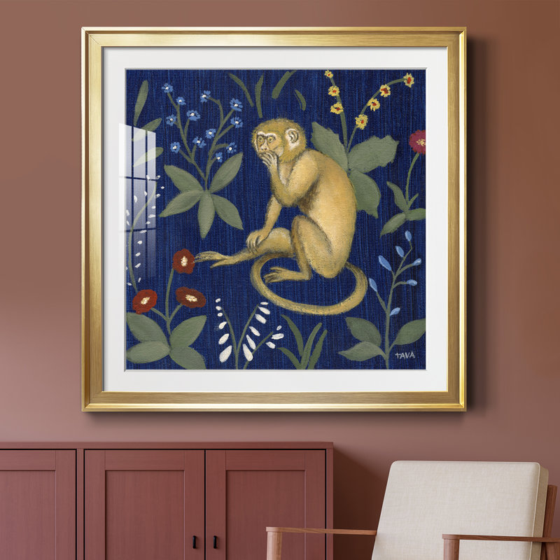 Venezia Monkey Garden III - peinture encadrée, H 30,5 po x l 30,5 po x P 1,5 po, Encadrement doré