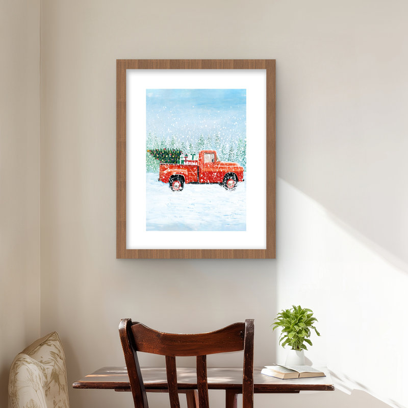 Camion d'arbre de Noël - reproduction encadrée mate pour la décoration intérieure, Brun, H 20 po x l 16 po