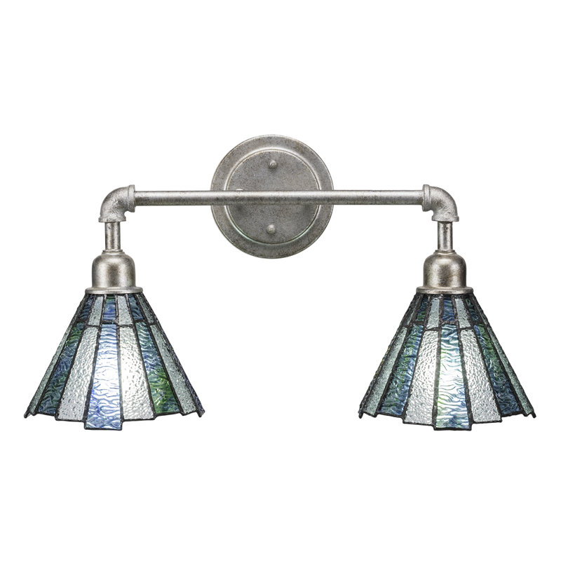Éclairage de salle de bain à intensité variable 2 lumières Permelia, Tiffany glace de mer, Argent
