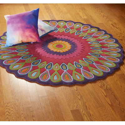 Tapis rose / vert / bleu en laine touffeté à la main Ebright