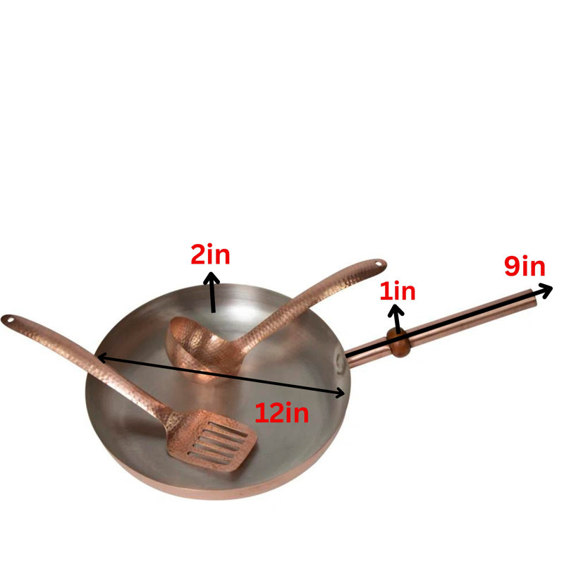 Handmade 12'' Copper Non-Stick Frying Pan Set