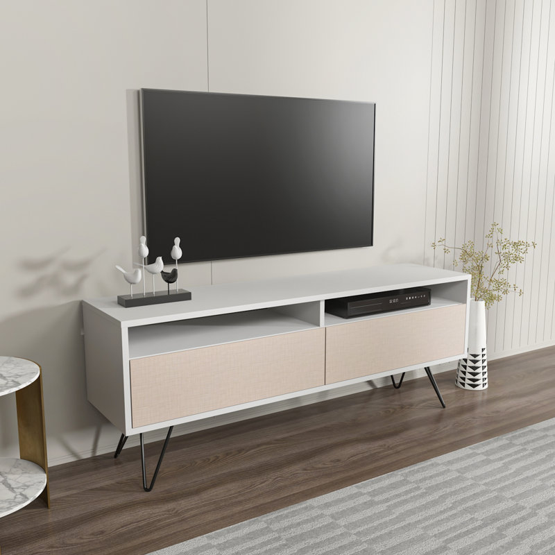Crédence de rangement Kiyara, Blanc / beige