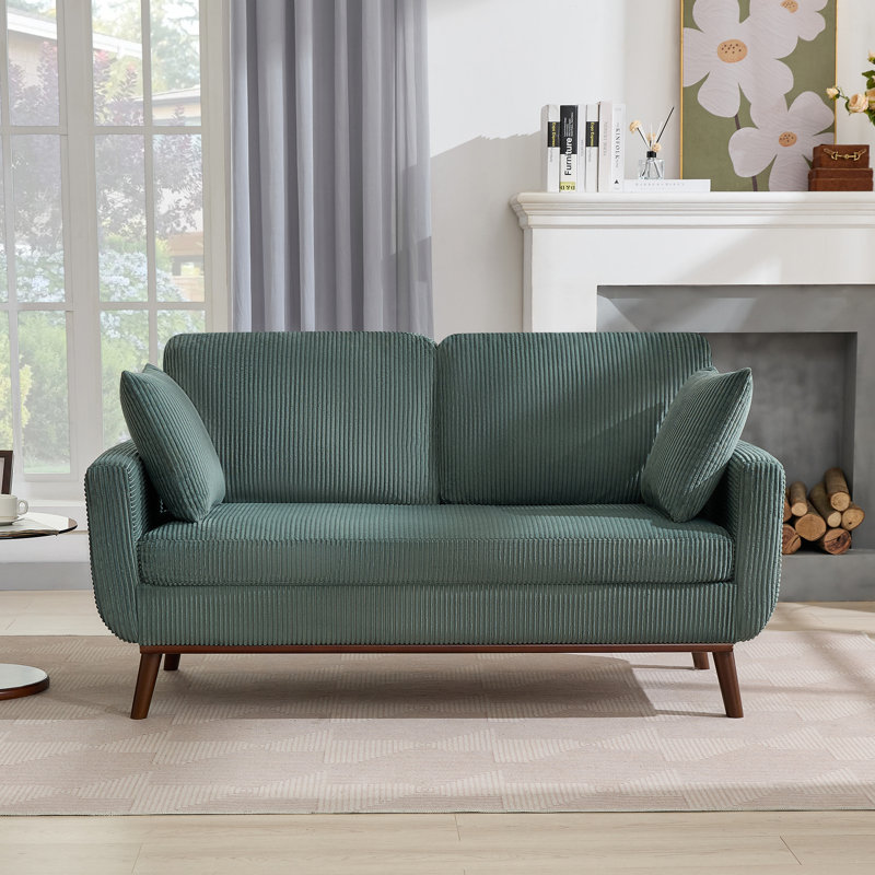 Causeuse 65 po en velours côtelé 65 po avec 2 coussins assortis, Vert