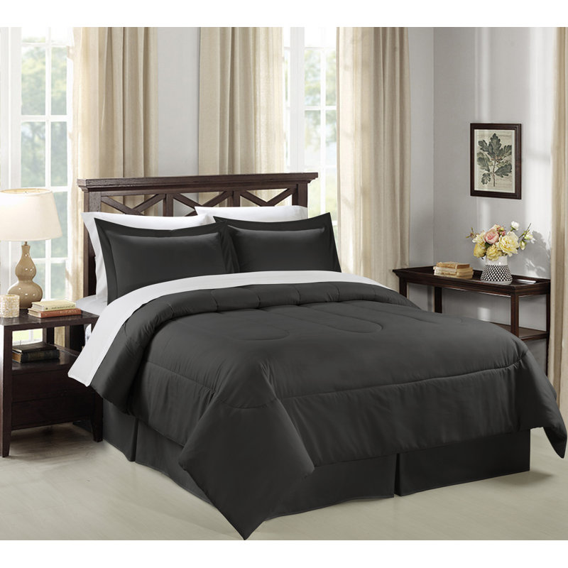 Lightweight Bed-In-A-Bag Set - Basics by Wayfair™, King Comforter + 7 Additional Pieces, Black