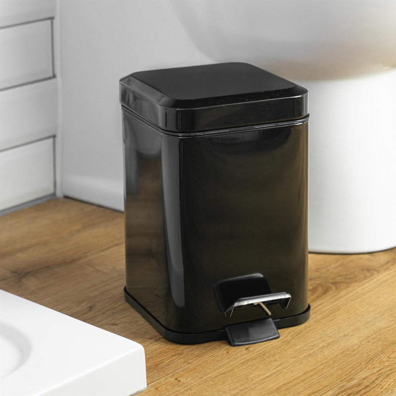 Harbour Housewares 3L Square Bathroom Pedal Bins, Black